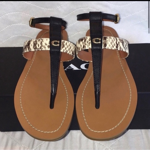 Coach Black/Natural Sandals Size 8 - Picture 4 of 15